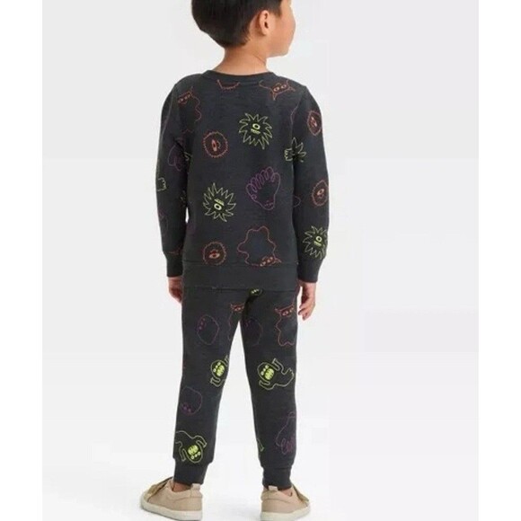 Cat & Jack Monsters Halloween Long Sleeve T-Shirt & Jogger Pants - 12 Months - Picture 2 of 4